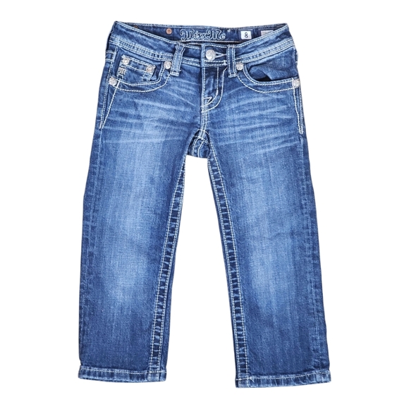 Miss Me Girls Capri Jeans 8 Fleur De Lis Embellished Distressed See Last Pic - Picture 1 of 12